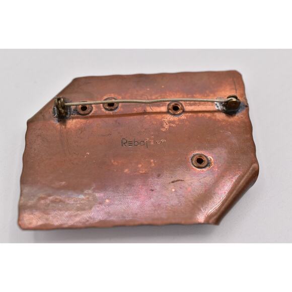 Rebajes Vintage Brazilian Mask Pin Brooch Abstract Copper Signed 1950s BinBP - Picture 11 of 12